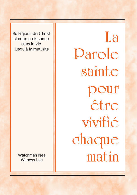 Se Réjouir de Christ et notre croissance dans la vie jusqu’à la maturité – PSVCM